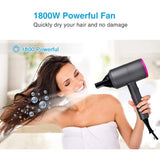 Ionic Hair Dryer, 1800W Fast Dry, 2 Nozzles & 1 Diffuser, 3 Temps & 2 Speed, UK Plug