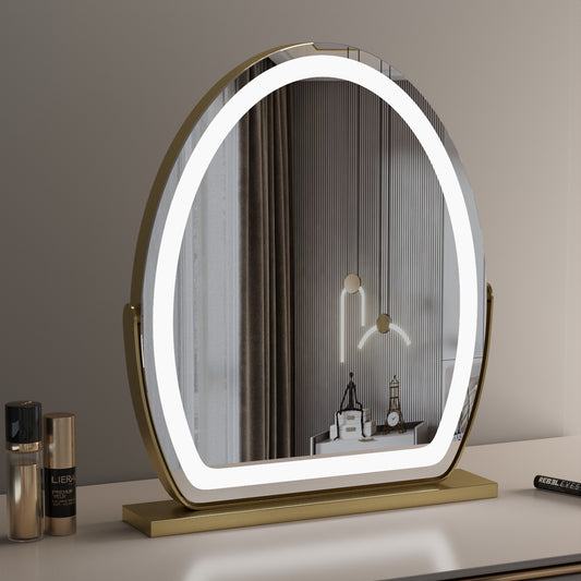 Oval Vanity Mirror with LED Strip, 40*50cm Large, Smart Touch 360 Rotation, 3 Colors Mode, Adjustable Brightness, Plug Charge